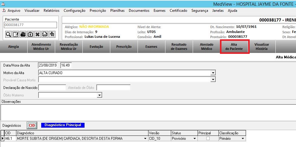 Alta do Paciente