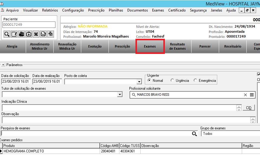 Solicitação de Exames